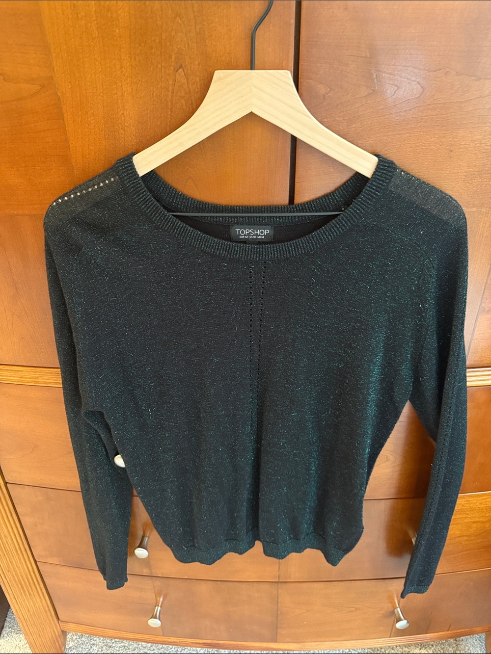 Topshop dark green Sparkle Crew Neck Sweater size 10